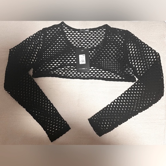 Fashion Nova Super Cropped Fishnet Top - Picture 3 of 4